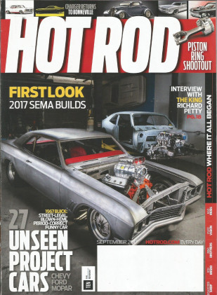 HOT ROD 2017 SEPT - PETTY, SIDEWINDER DRAGSTERS, K&K #71 DAYTONA AT SPEED